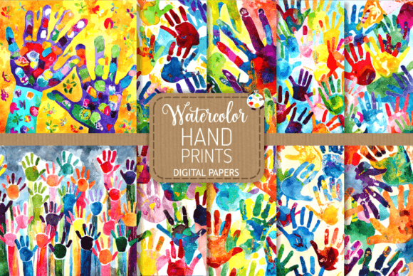 Download Handprints - Kids Watercolor Background - Background Collection