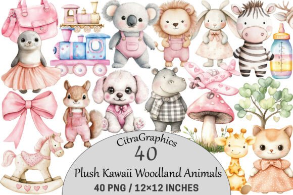 Download Watercolor Plush Kawaii Woodland Animals - Plush Collection