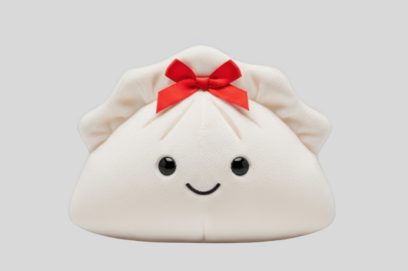 Download White Dumpling Plush Toy with Red Bow - Plush Collection