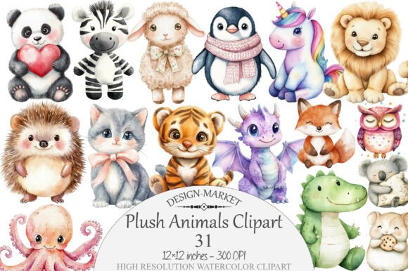Download Watercolor Plush Animals Clipart - Plush Collection