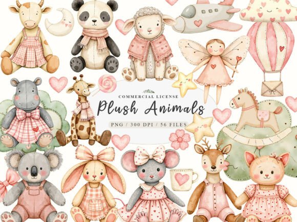 Download Watercolor Plush Kawaii Woodland Animals - Plush Collection