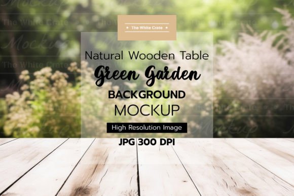 Download Wood Table with Garden Background Mockup - Background Collection